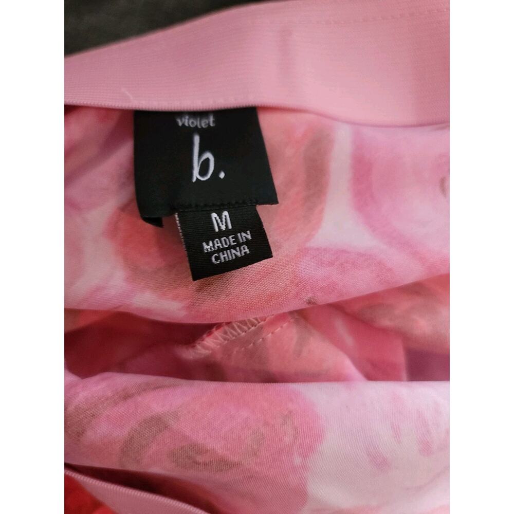 Pink Floral Rose Print Wrap Top & Flare Skirt Set Sz M Satin Lightweight Travel - Picture 12 of 13